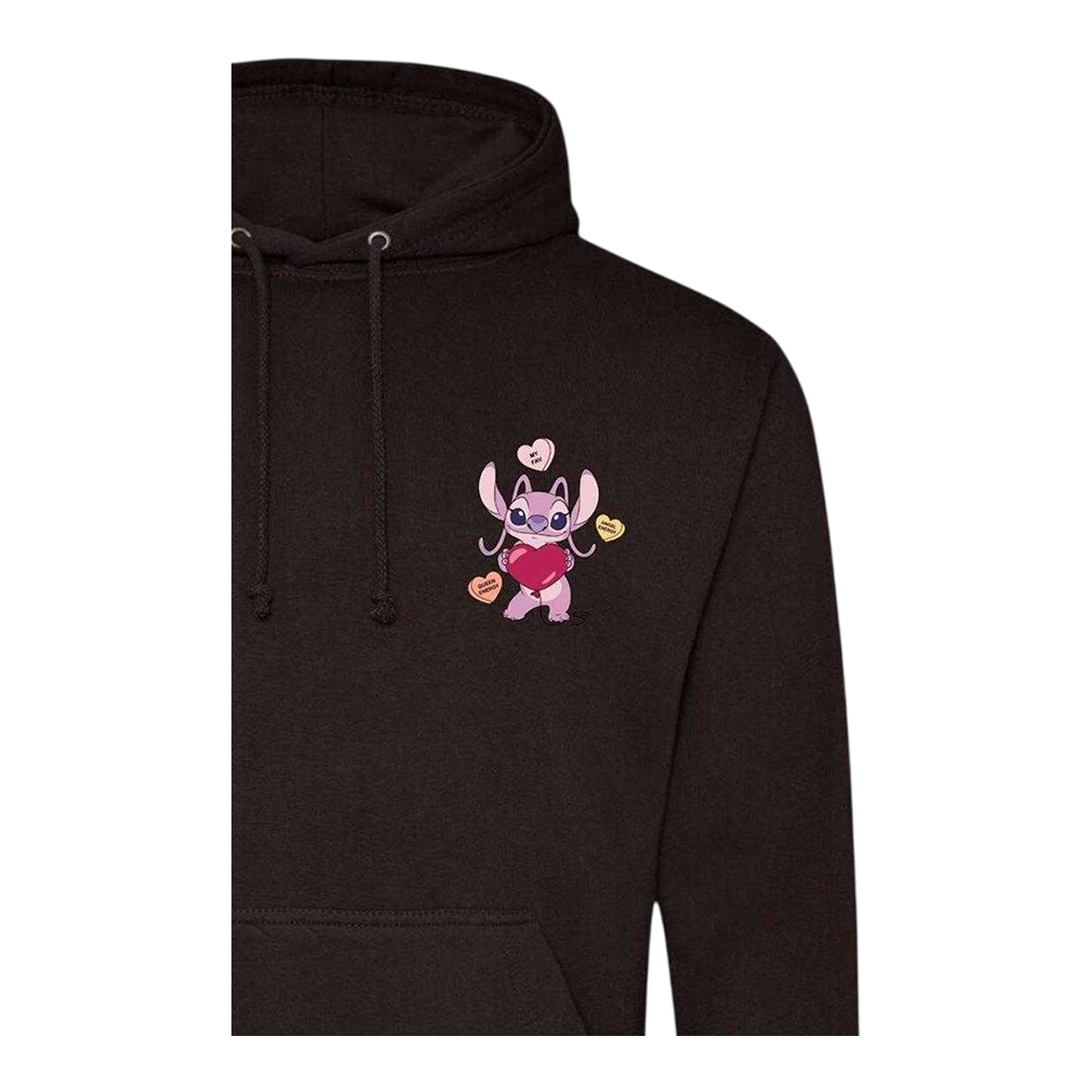 Black - Side - Lilo & Stitch Mens Angel Energy Heart Hoodie