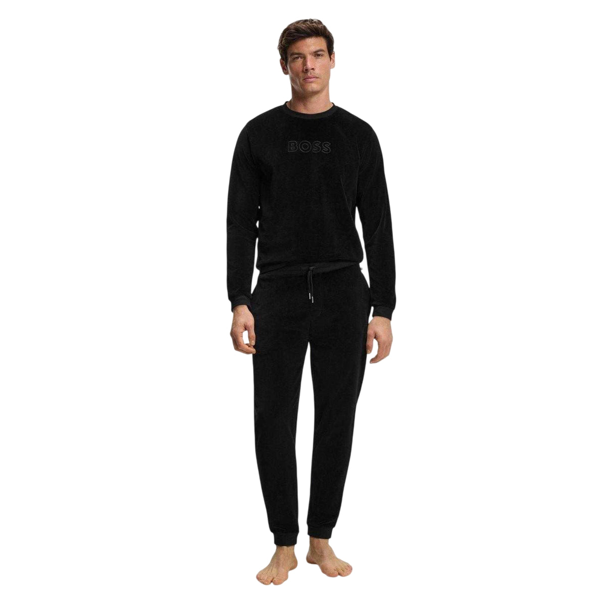Black - Lifestyle - Hugo Mens Velour Embossed Joggers