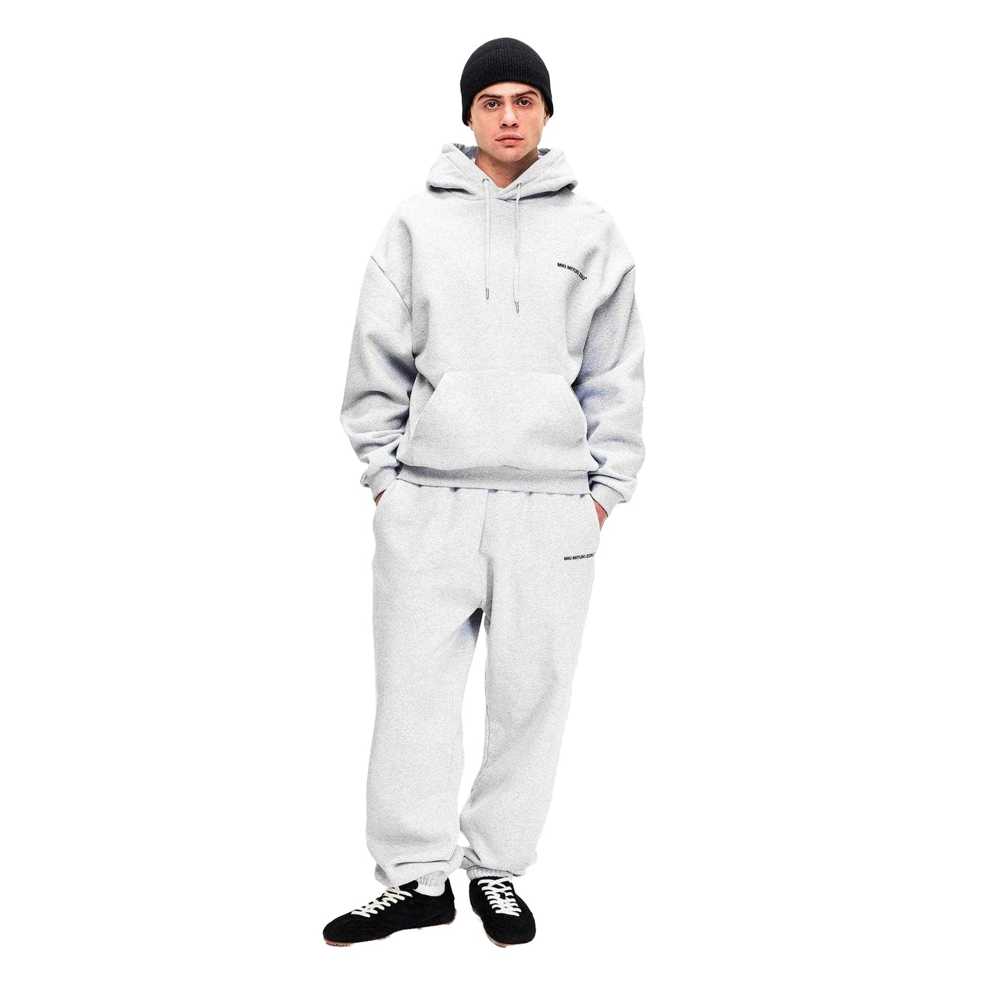 Grey - Pack Shot - MKI MIYUKI ZOKU Mens Logo Oversized Hoodie