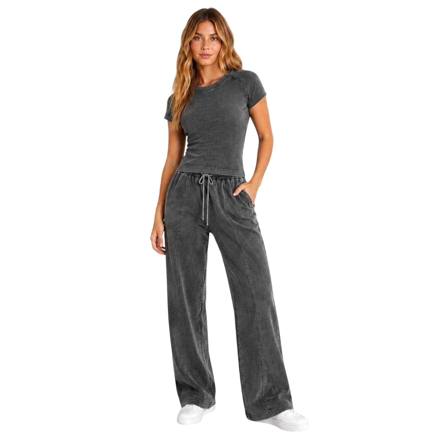 Charcoal - Lifestyle - I Saw It First Womens-Ladies Acid Wash Joggers