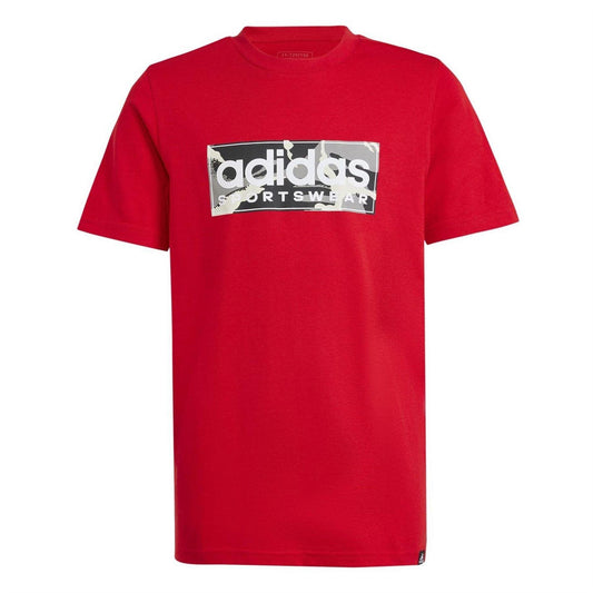 Red-Light Grey-Black - Front - Adidas Childrens-Kids Camo Logo Cotton T-Shirt
