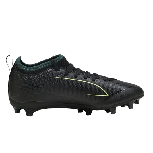 Black-Green - Front - Puma Childrens-Kids Ultra 6 Match Striped Firm Ground Football Boots