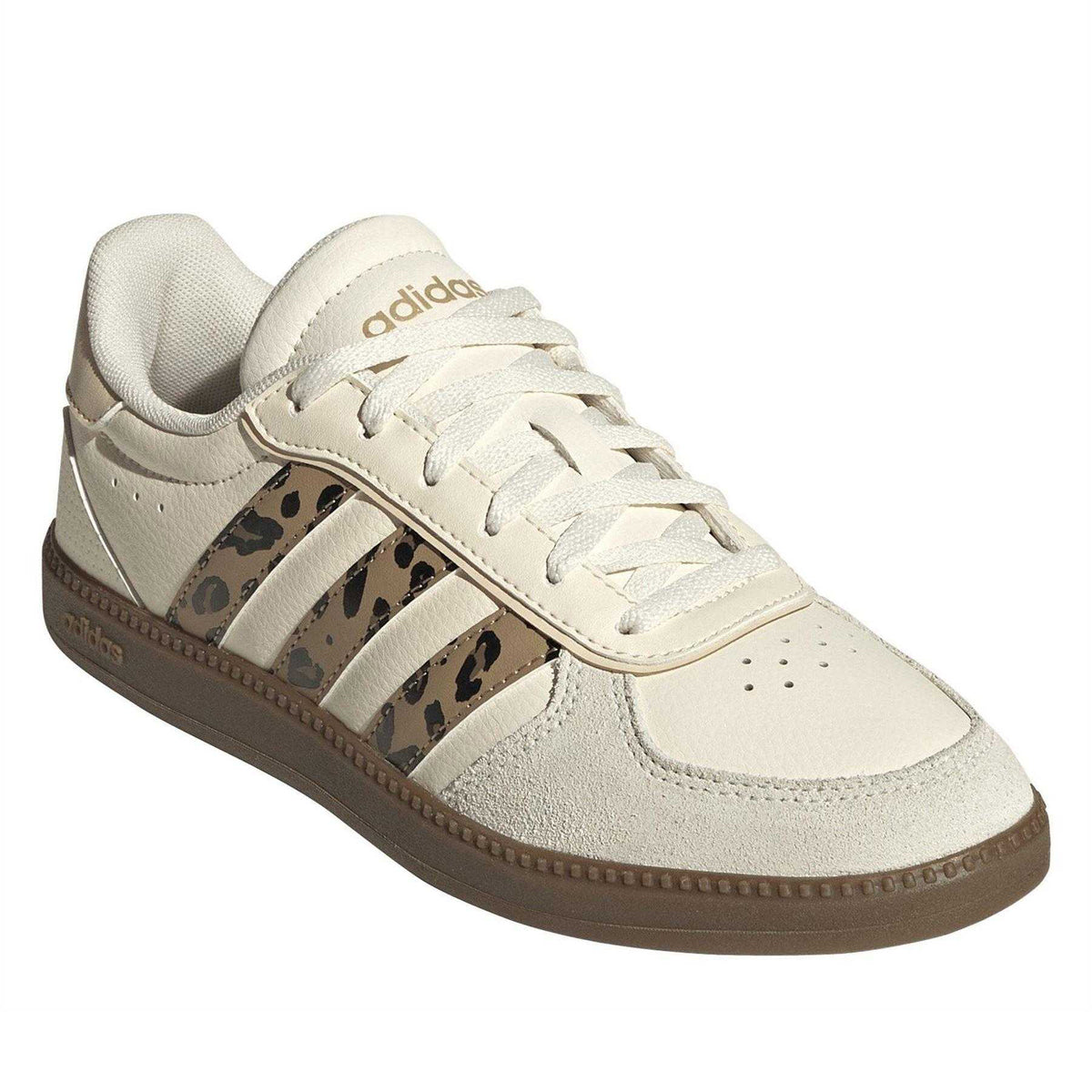 Cream-Leopard - Pack Shot - Adidas Childrens-Kids Hoops 3.0 Leopard Print Suede Trainers