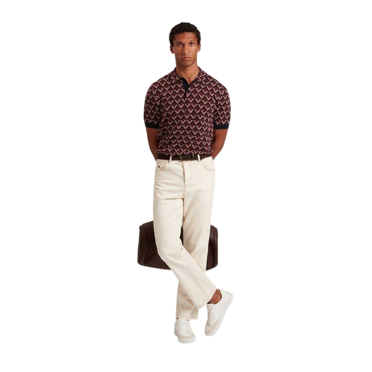 Maroon - Lifestyle - Ted Baker Mens Geometric Jacquard Short-Sleeved Polo Shirt