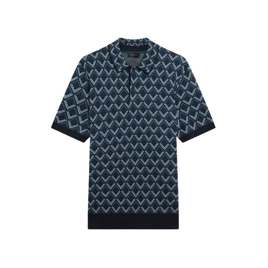 Navy - Front - Ted Baker Mens Geometric Jacquard Short-Sleeved Polo Shirt
