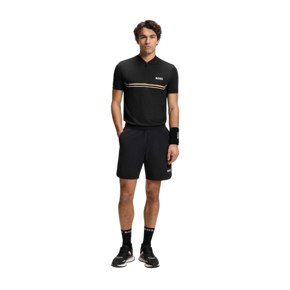 Black - Pack Shot - Boss Mens Pl Toc Spin Logo Quarter Zip Polo Shirt