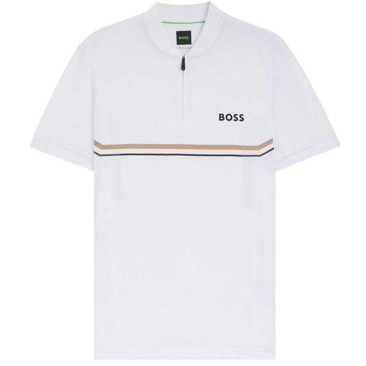 White - Front - Boss Mens Pl Toc Spin Logo Quarter Zip Polo Shirt