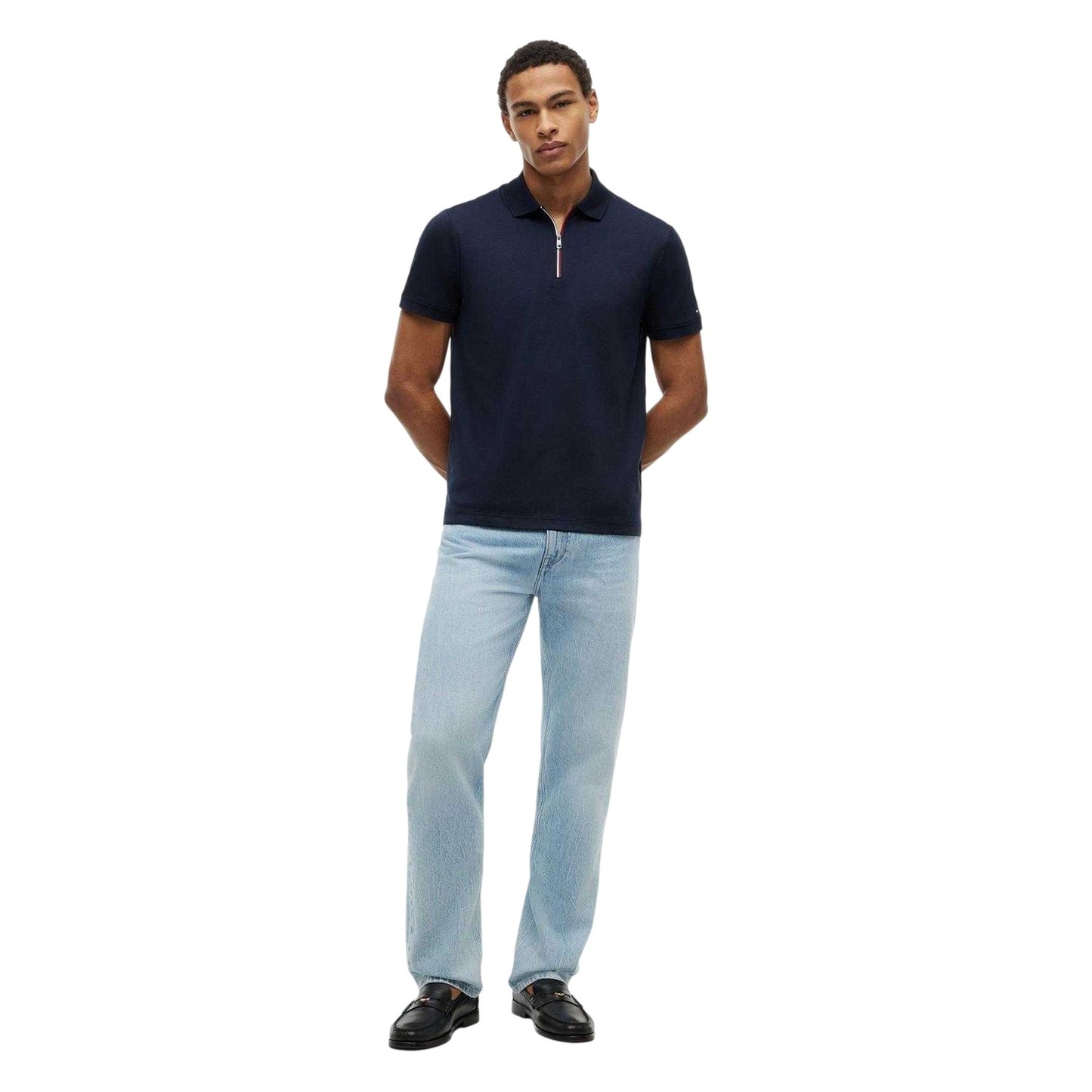Desert Sky - Pack Shot - Tommy Hilfiger Mens Quarter Zip Regular Polo Shirt