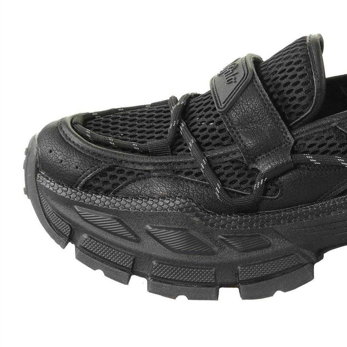 Black - Side - Buffalo Womens-Ladies Chunky Flat Loafers