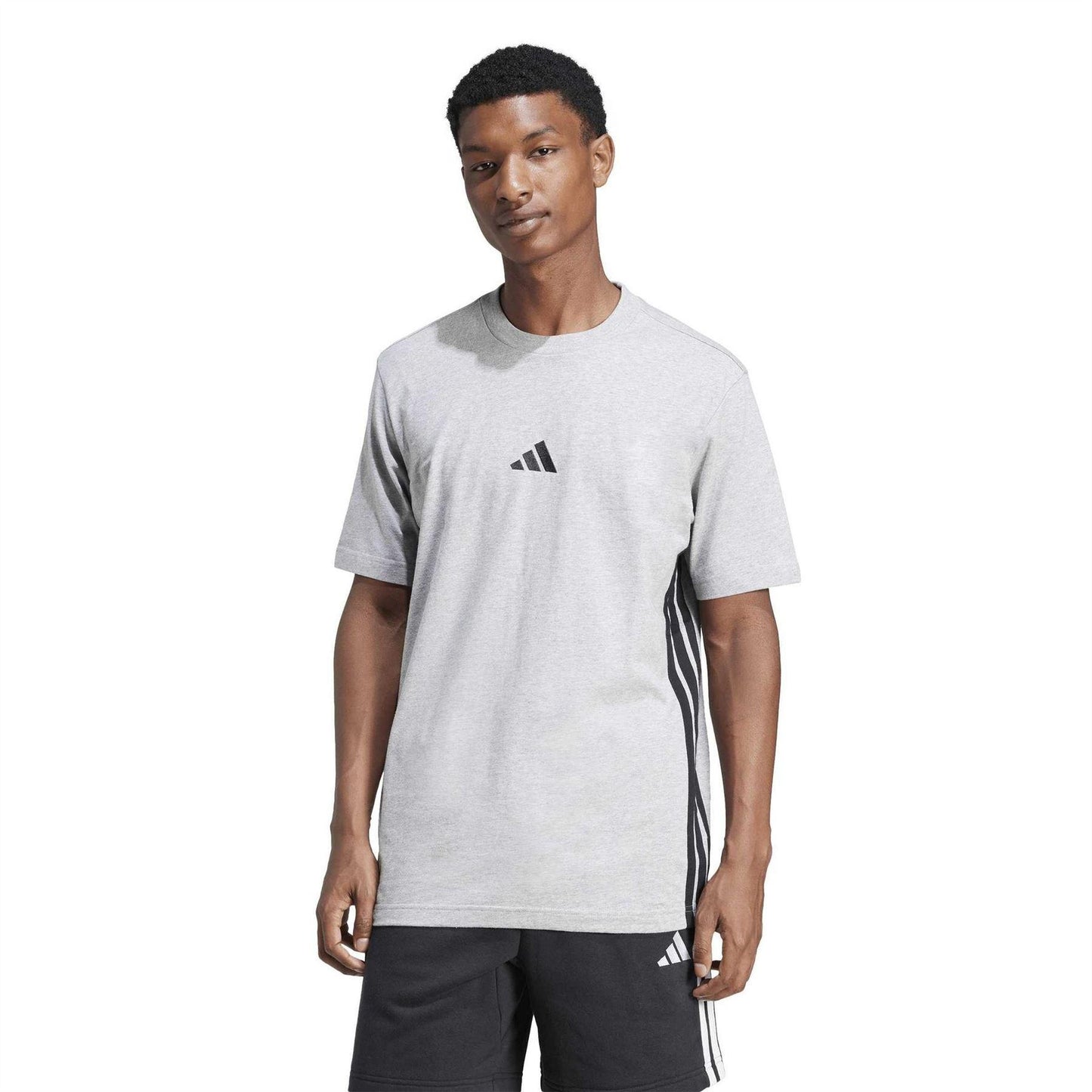 Grey-Black - Pack Shot - Adidas Mens Essentials Logo Single Jersey T-Shirt