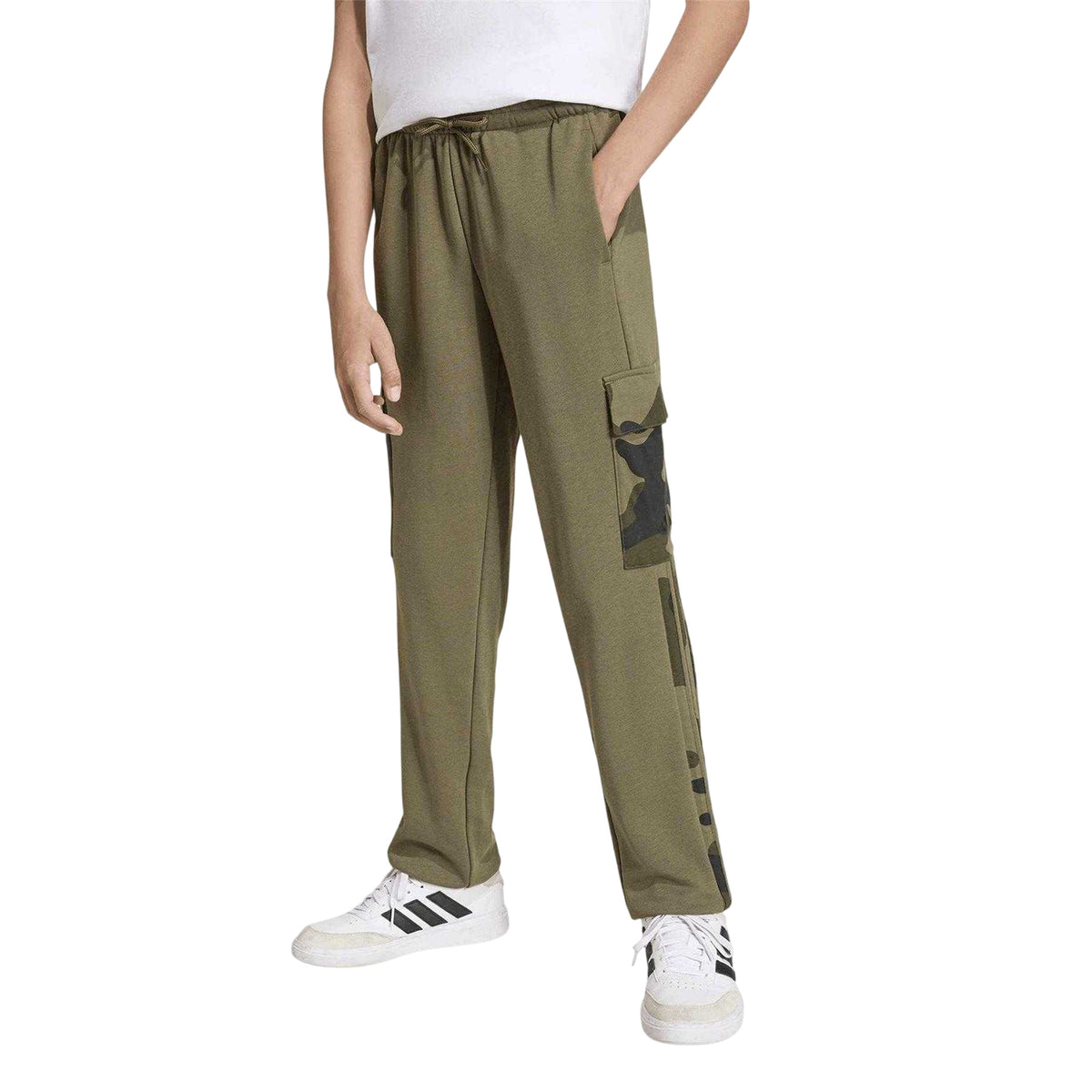 Olive Strata - Side - Adidas Boys 3S Cargo Trousers