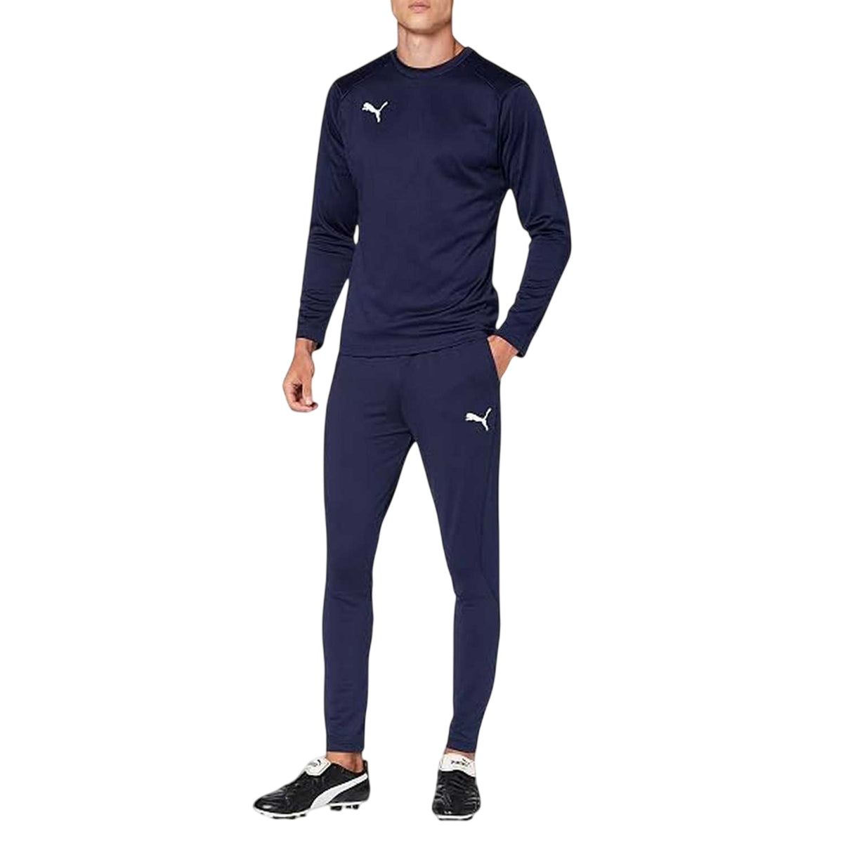Peacoat-White - Back - Puma Mens Liga Tapered Tracksuit Bottoms