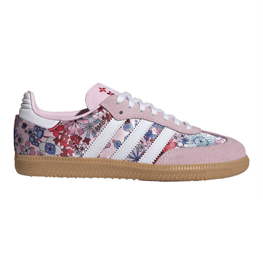 Pink-White - Front - Adidas Childrens-Kids Samba OG Suede Trainers