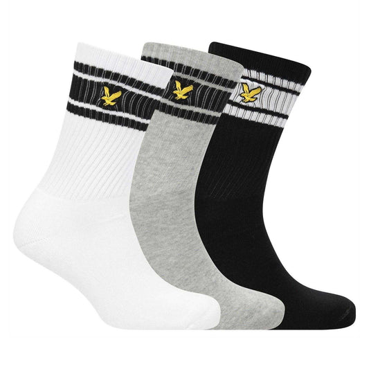 White-Grey-Black - Front - Lyle & Scott Mens Grant Sports Socks (Pack of 3)