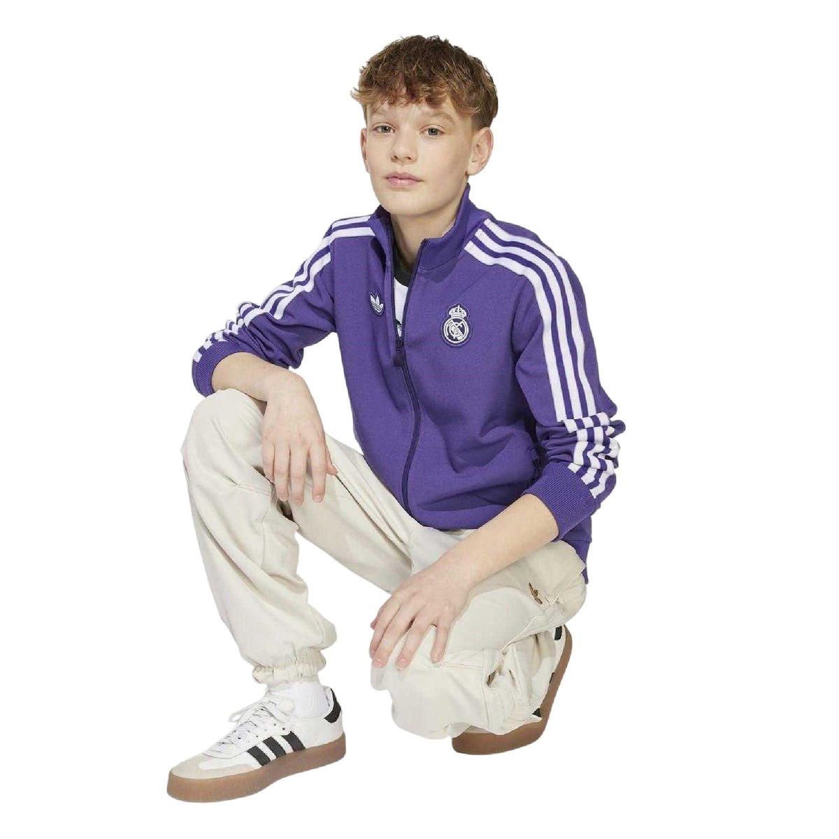 Purple - Pack Shot - Adidas Childrens-Kids Icon Real Madrid CF Full Zip Tracksuit Top