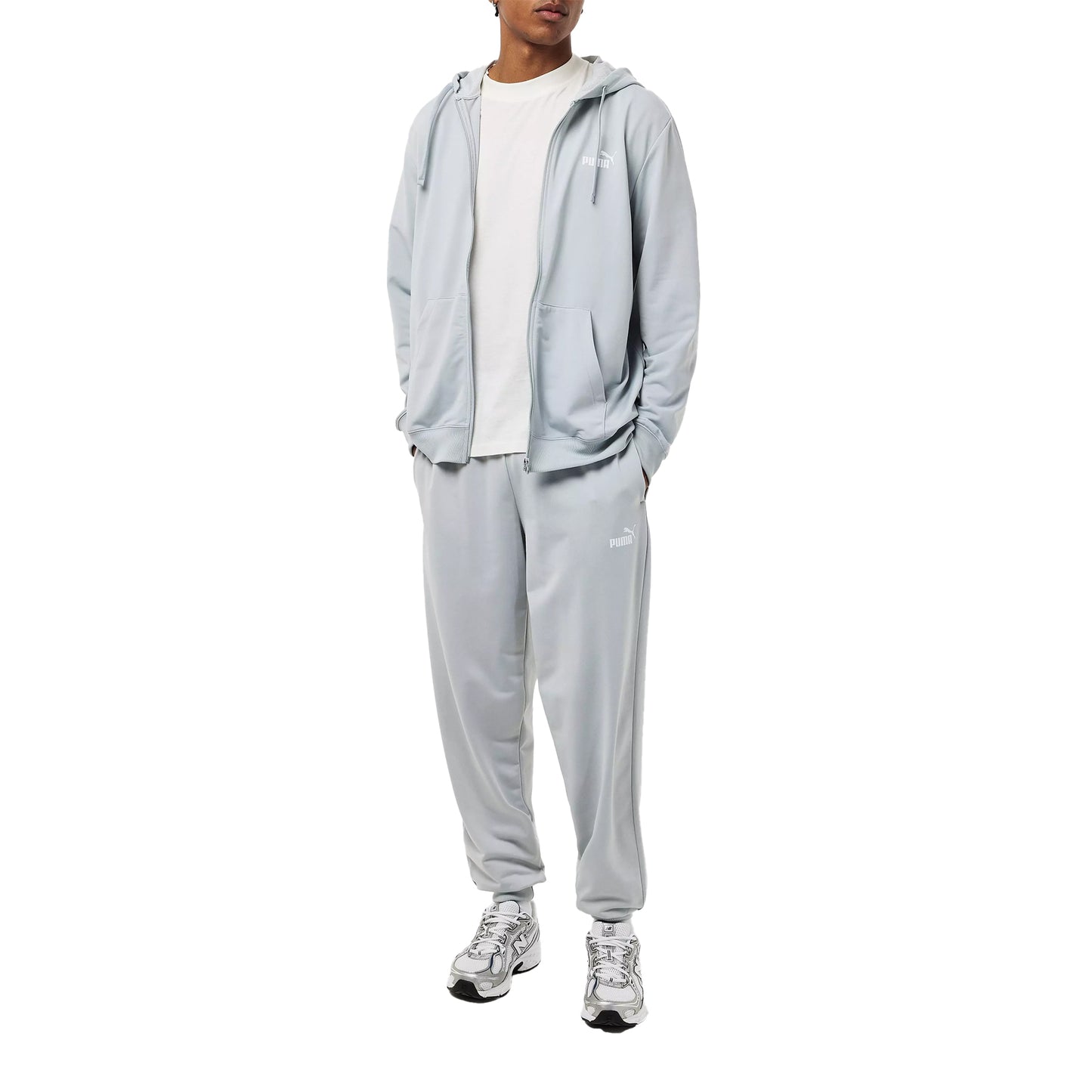 Light Grey - Close up - Puma Mens Hooded Long-Sleeved Tracksuit Set