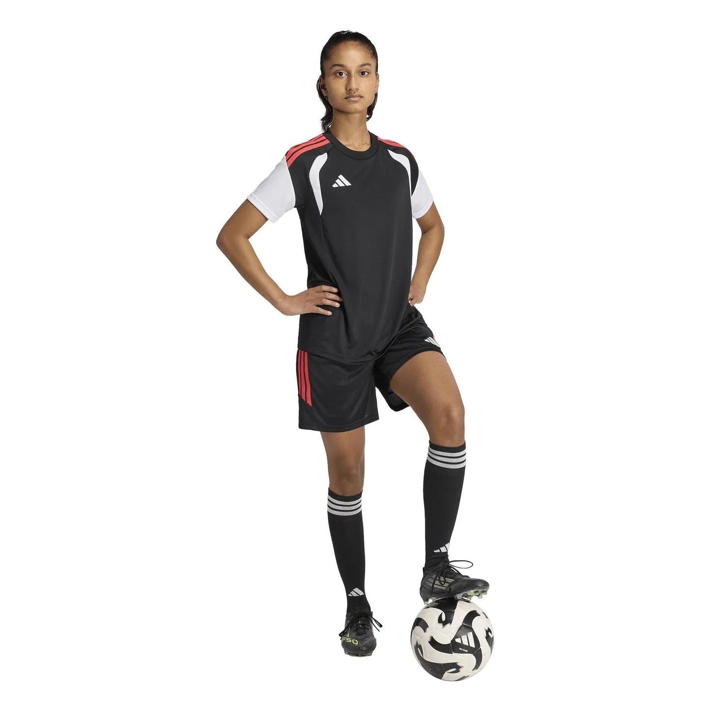 Black - Close up - Adidas Womens-Ladies Tiro 26 3 Stripes Shorts