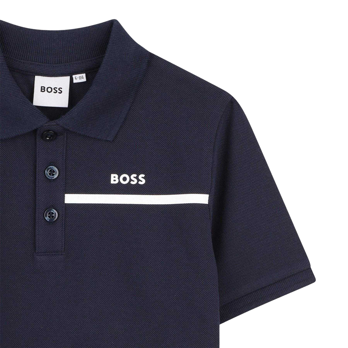 Navy-Beige - Side - Boss Childrens-Kids Striped Logo Polo and Shorts Set
