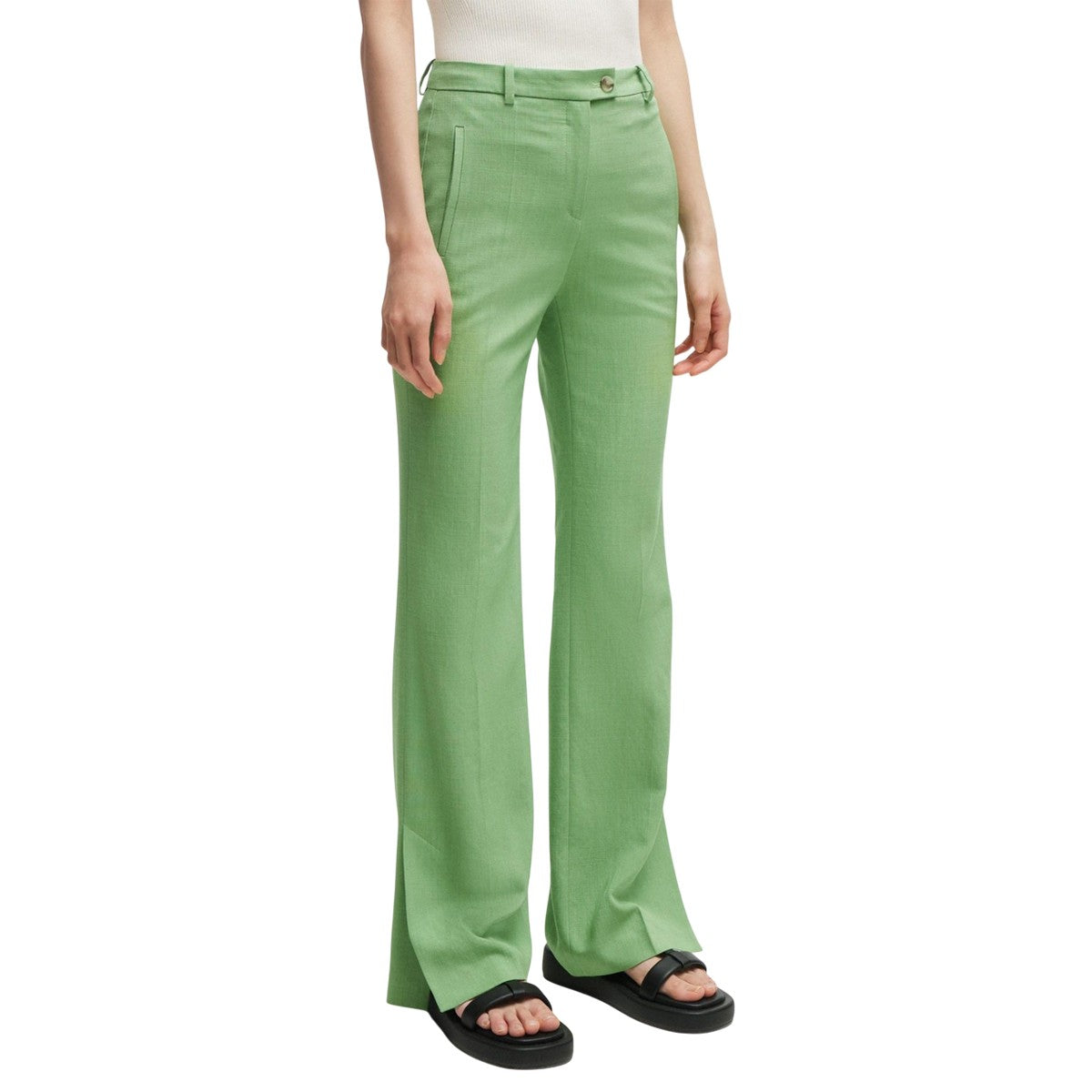 Green - Lifestyle - Boss Womens-Ladies Terela Flared Slim Trousers