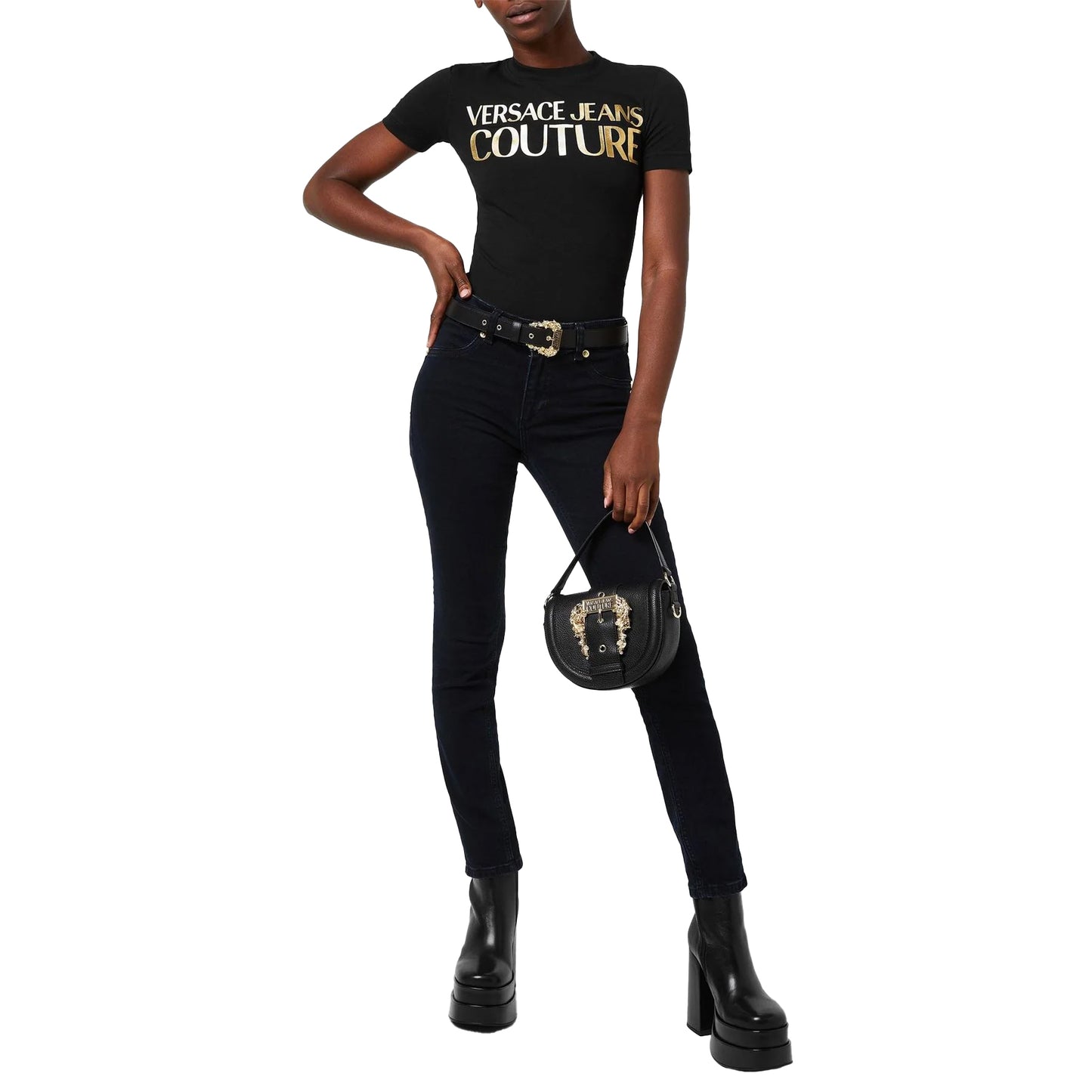 Black - Close up - Versace Jeans Womens-Ladies Leather Belt