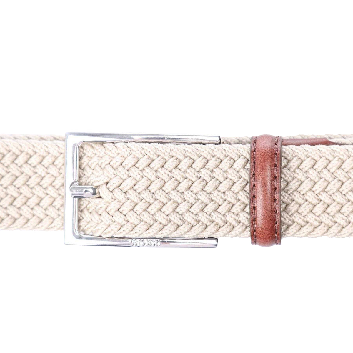 Beige - Pack Shot - Boss Mens Braided Leather Belt