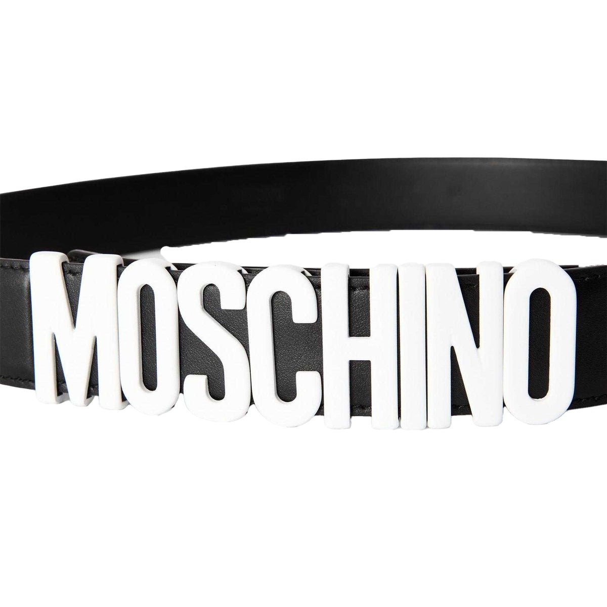 Black - Side - Moschino Mens Logo Leather Belt