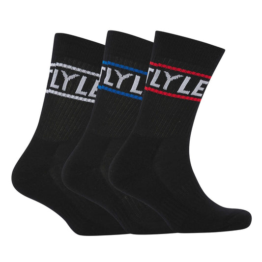 Black - Front - Lyle & Scott Mens Logo Sport Socks (Pack of 3)
