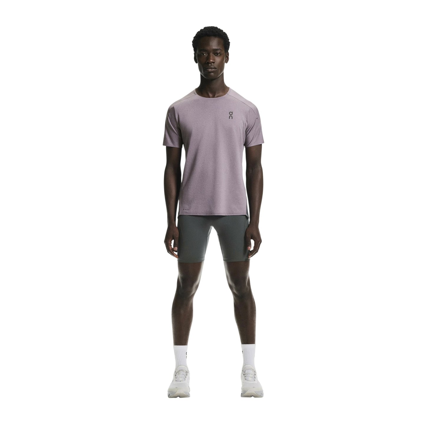 Purple - Close up - On Mens Performance Short-Sleeved Running Top