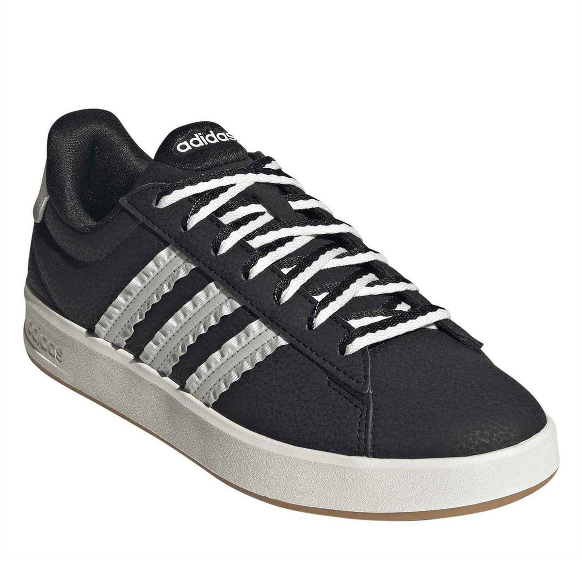 Core Black - Pack Shot - Adidas Mens Grand Court 3 Stripes Flat Trainers