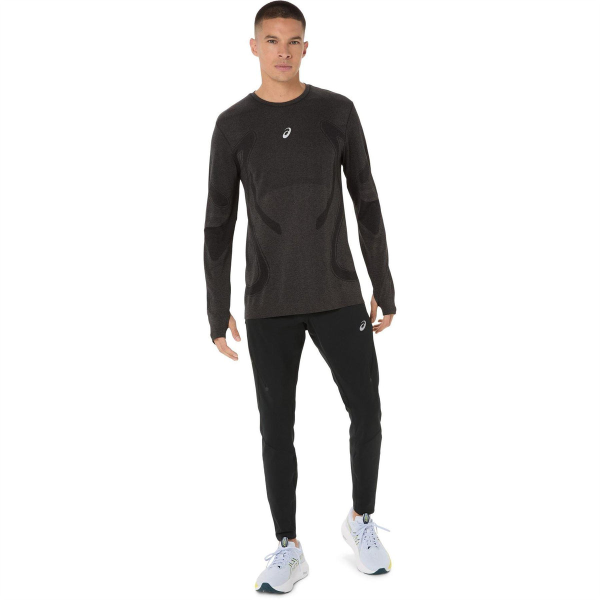 Black - Pack Shot - Asics Mens Seamless Long-Sleeved Track Top