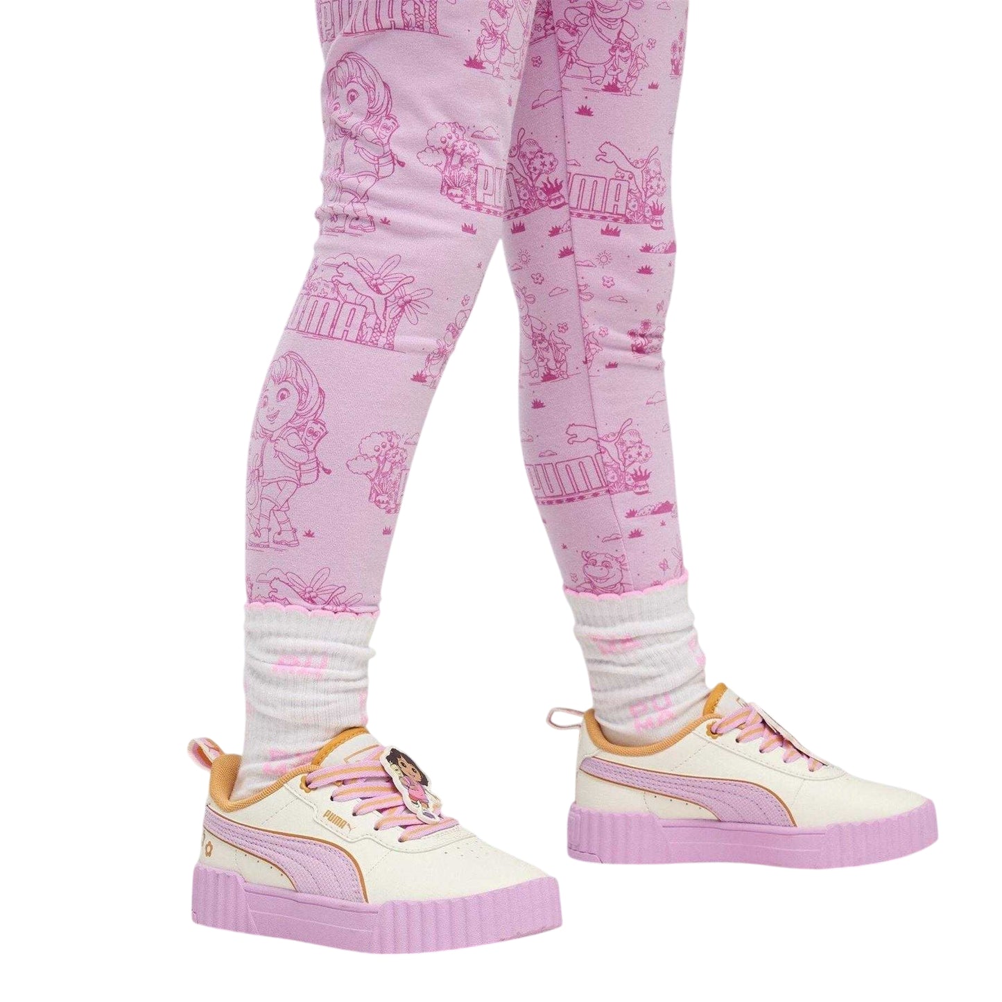 White-Papaya - Pack Shot - Puma Childrens-Kids Carina 3.0 Dora The Explorer Leather Chunky Flat Trainers