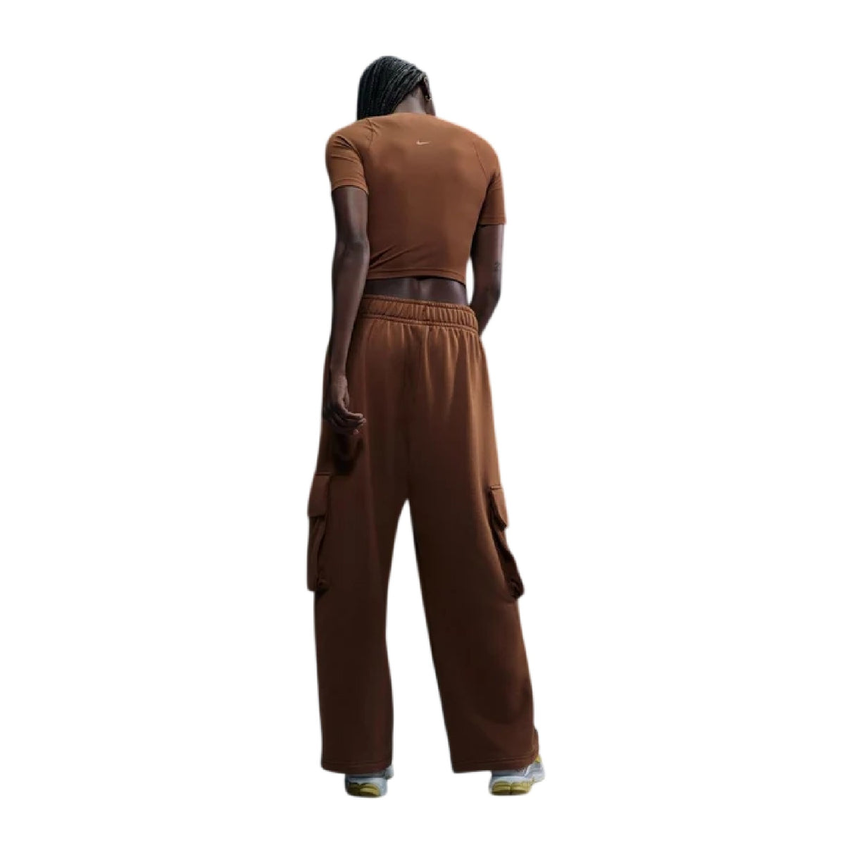Tan-White - Pack Shot - Nike Womens-Ladies Zenvy Swoosh Ribbed Top