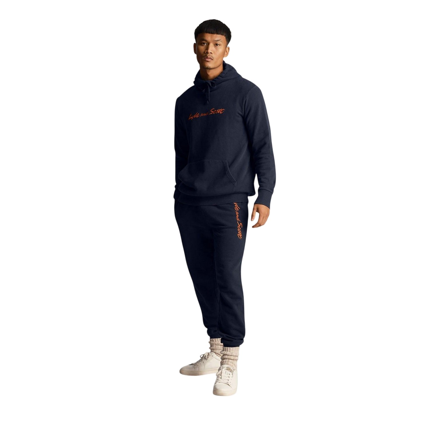 Navy-Orange - Pack Shot - Lyle & Scott Mens Script Embroidered Jogging Bottoms