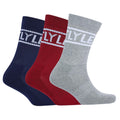 Grey-Red-Navy - Front - Lyle & Scott Mens Logo Sport Socks (Pack of 3)