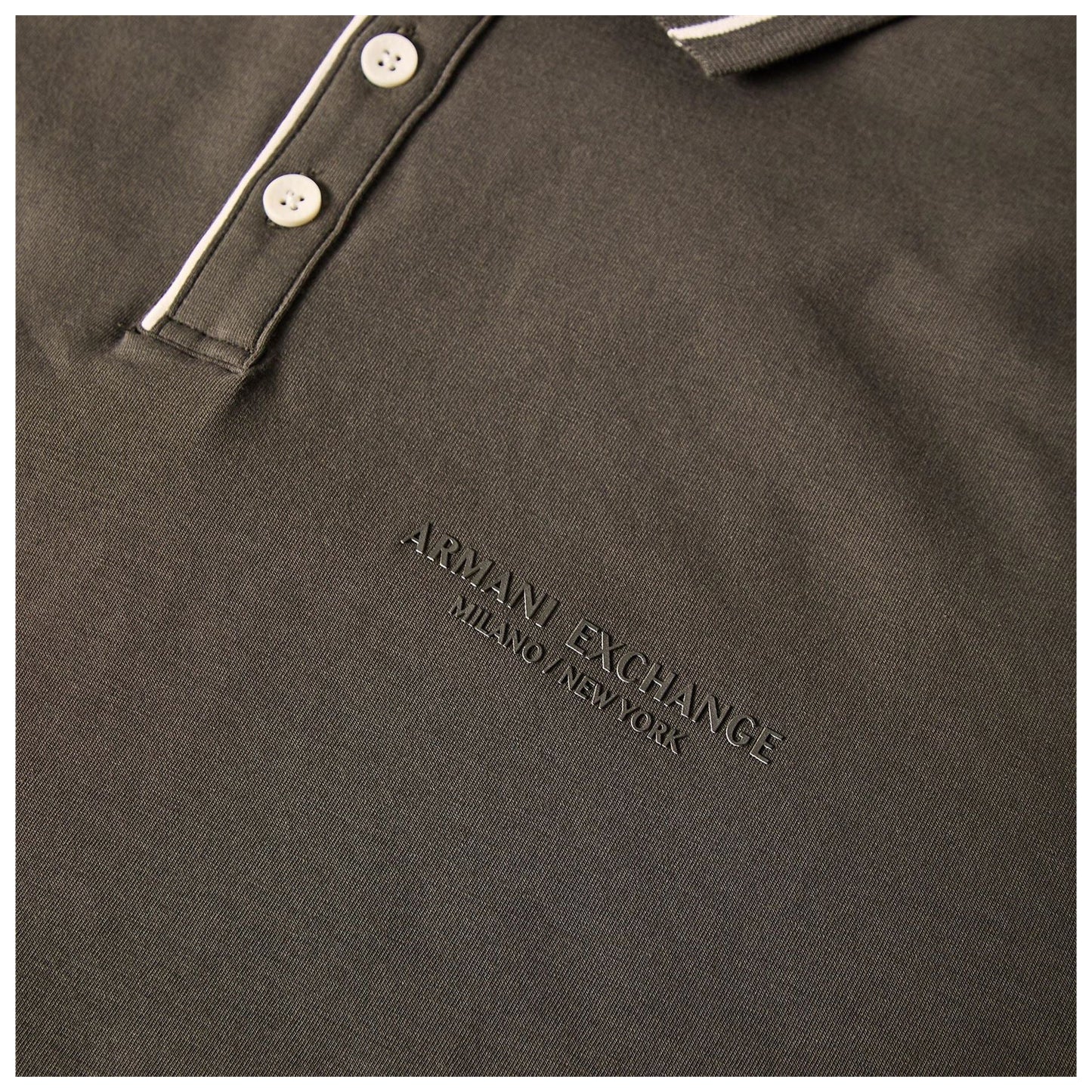 Khaki - Side - Armani Exchange Mens Contrast Tipped Cotton Polo Shirt