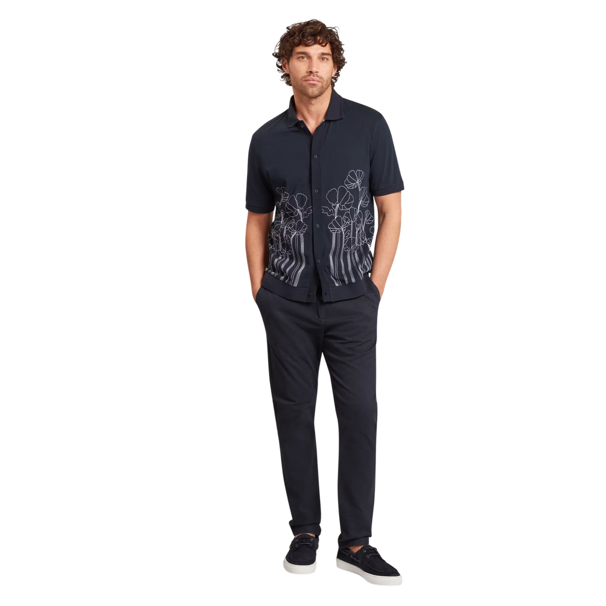 Navy - Lifestyle - Ted Baker Mens Floral Short-Sleeved Polo Shirt