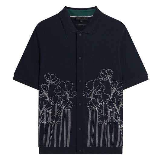 Navy - Front - Ted Baker Mens Floral Short-Sleeved Polo Shirt