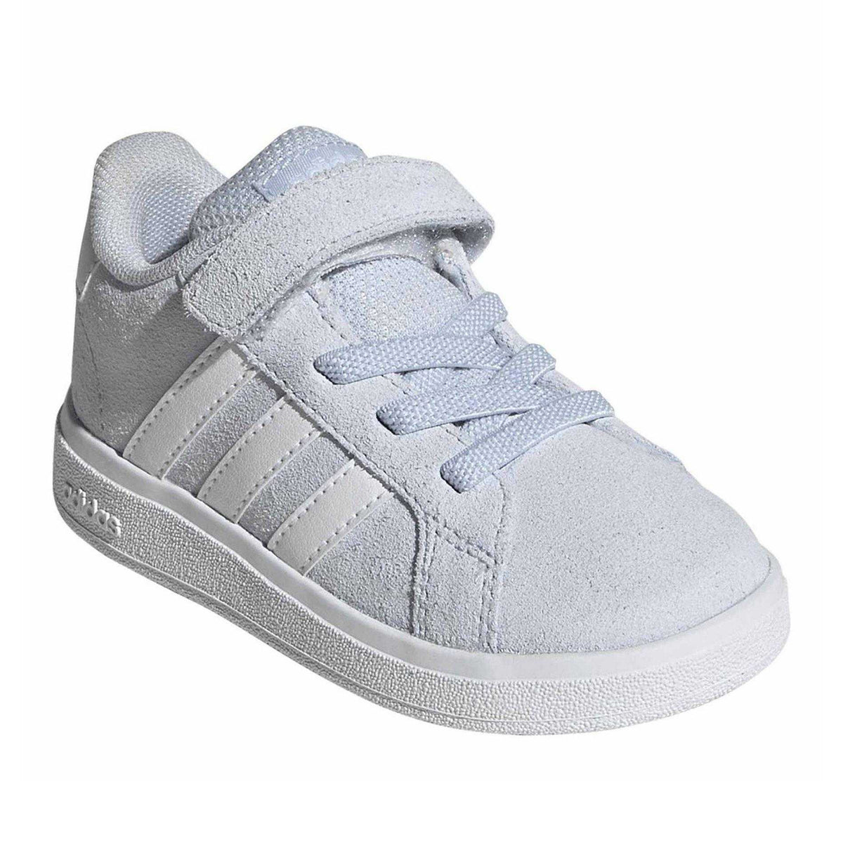 Sky Blue-White - Pack Shot - Adidas Childrens-Kids Grand Court Suede Trainers