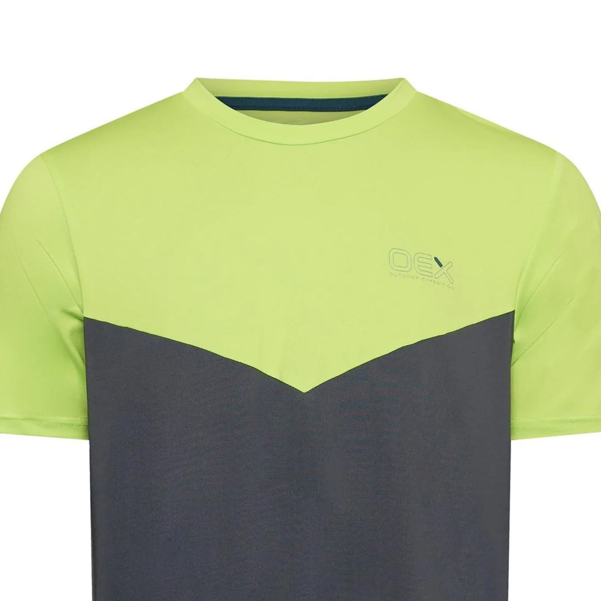 Lime-Charcoal - Side - OEX Mens Flynn Colour Block T-Shirt