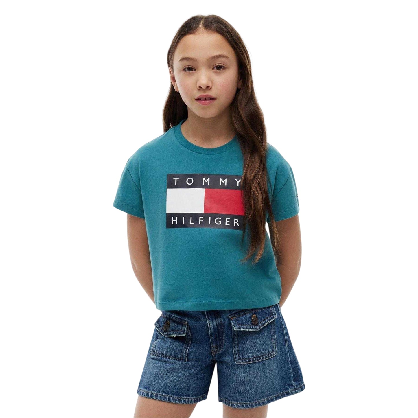 Teal - Side - Tommy Hilfiger Girls Cotton Crop Top
