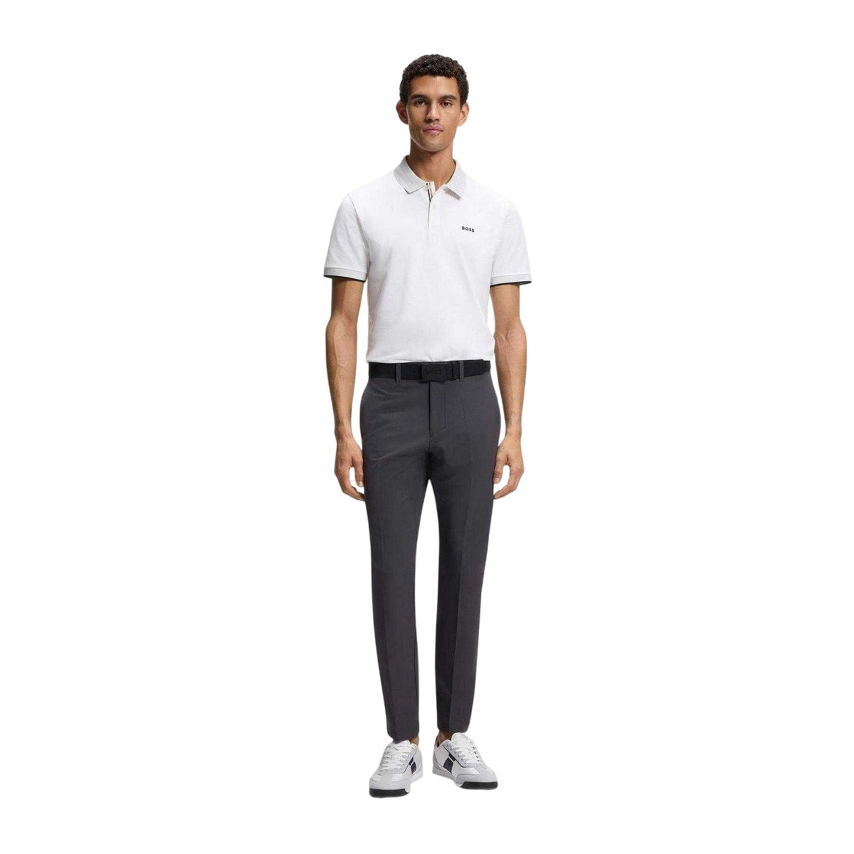 White - Pack Shot - Boss Mens Chip Paddy Short-Sleeved Golf Polo Shirt
