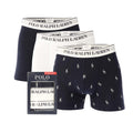 Black-White-Navy - Front - Ralph Lauren Mens Boxer Shorts (Pack of 3)