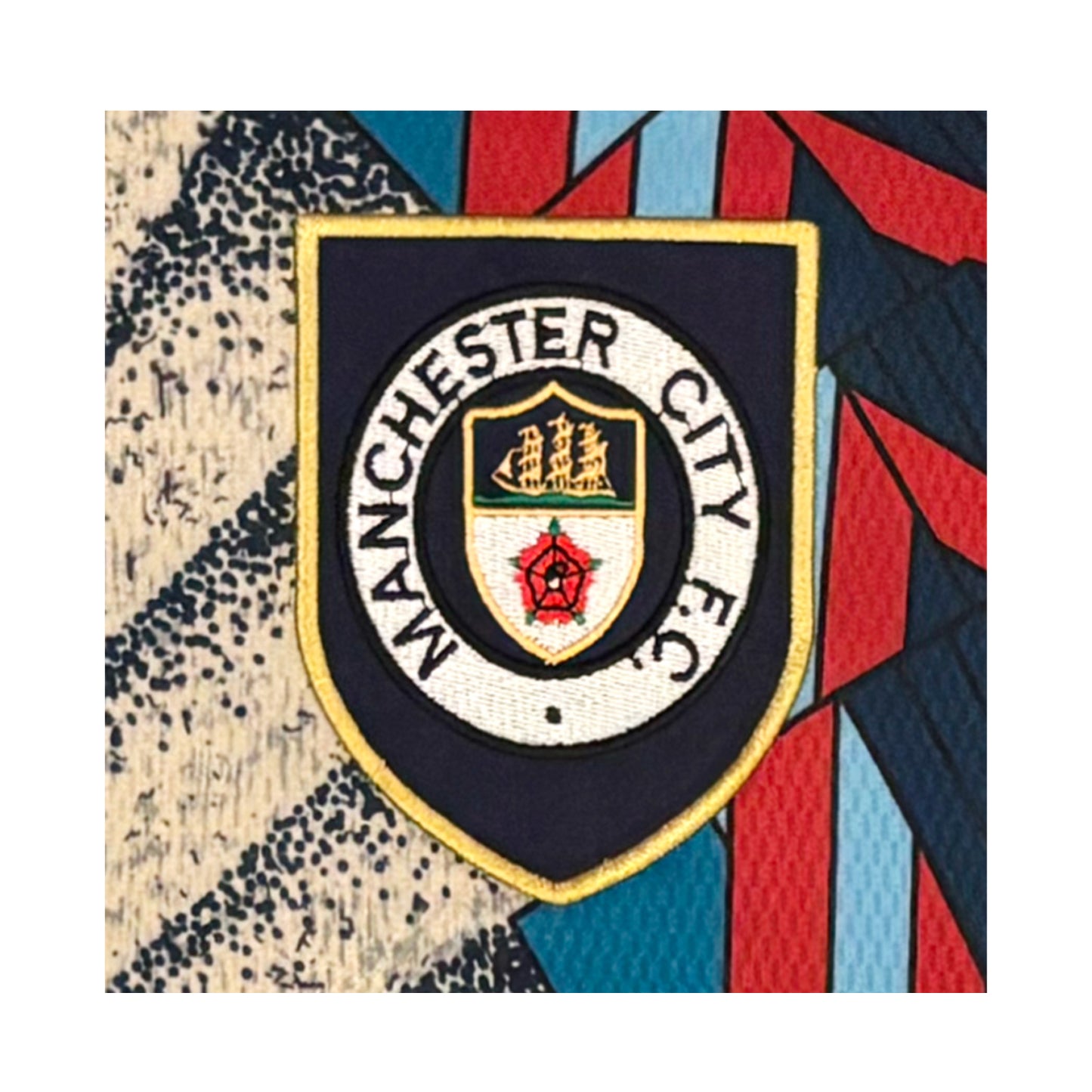 Ecru-Blue - Close up - Score Draw Mens 1994 Home Manchester City FC Goalkeeper Jersey
