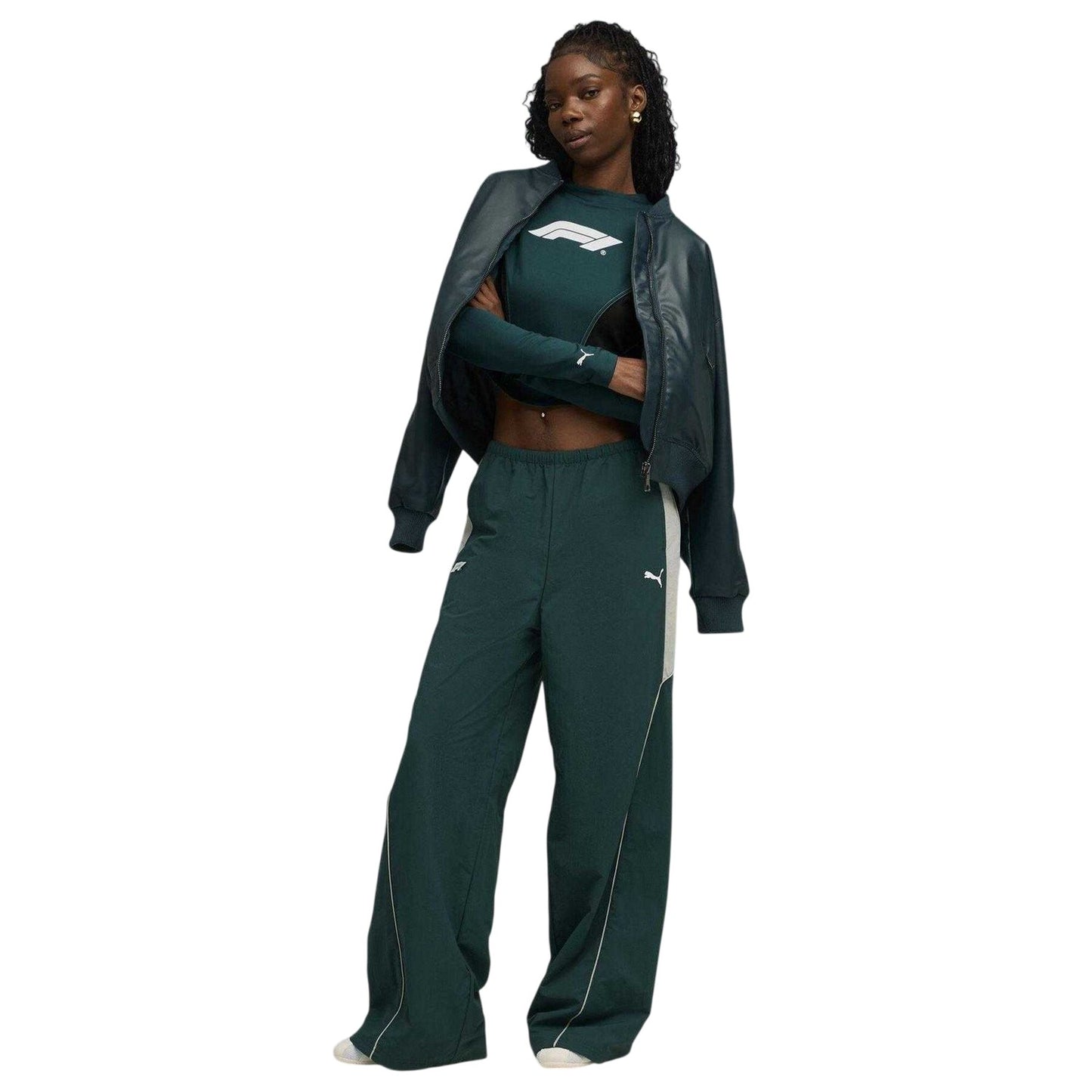 Green-Terrain - Pack Shot - Puma Womens-Ladies Lifestyle Formula 1 Long-Sleeved Corset Top