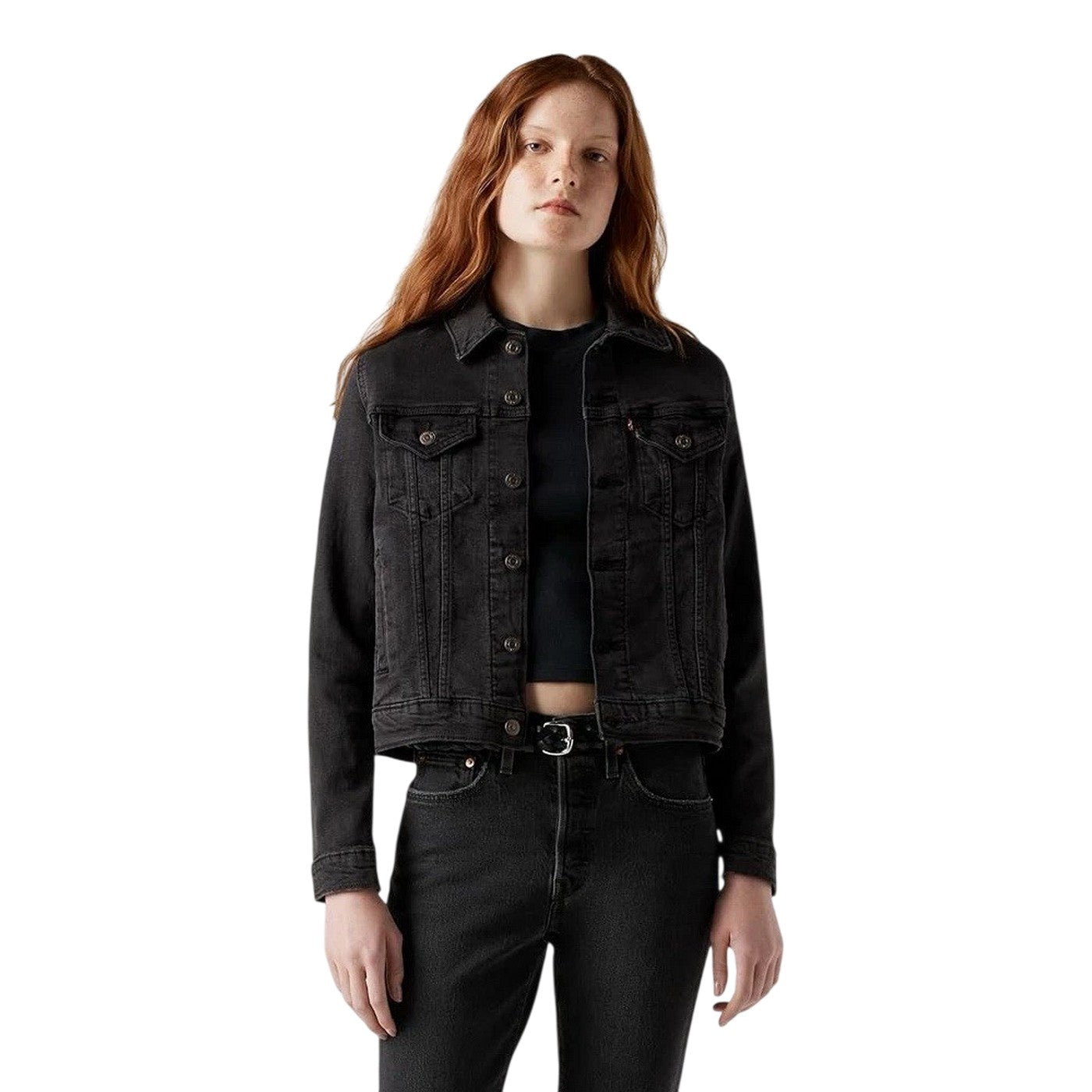 Black Air - Close up - Levis Womens-Ladies Plain Denim Long-Sleeved Trucker Jacket