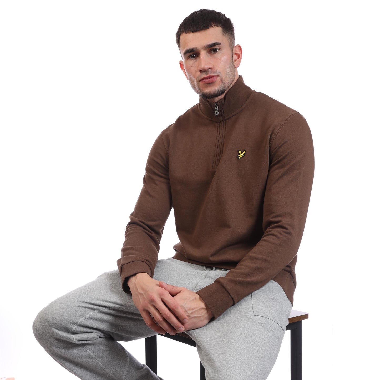 Brown - Lifestyle - Lyle & Scott Mens Loopback Quarter Zip Sweatshirt