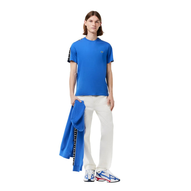Blue - Pack Shot - Lacoste Mens Logo Cotton Jersey Stripes T-Shirt