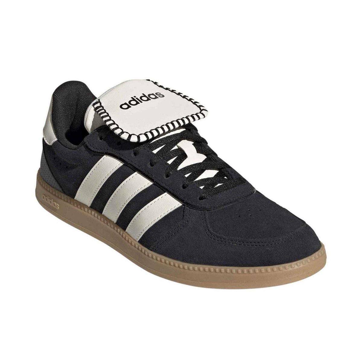 Black-White-Gum - Pack Shot - Adidas Womens-Ladies 3 Stripes Suede Trainers