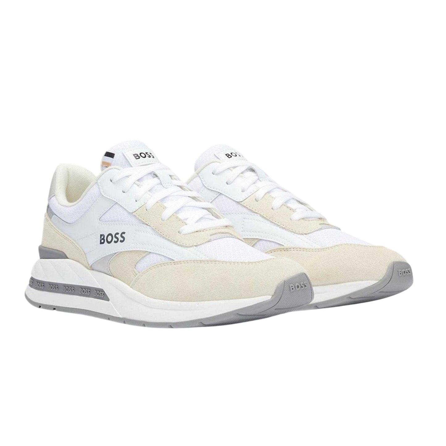 White - Pack Shot - Boss Mens Kurt Runn Dual Fabric Trainers