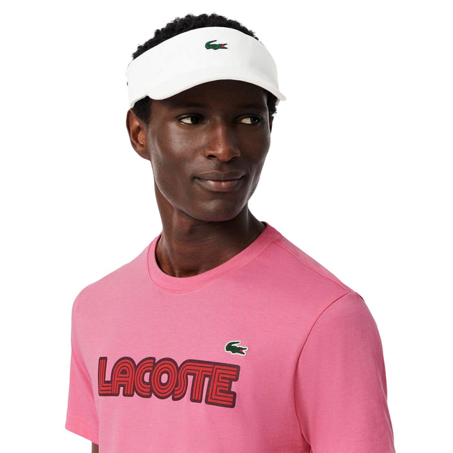 Pink - Side - Lacoste Mens Logo Cotton Ultra Dry Sports T-Shirt